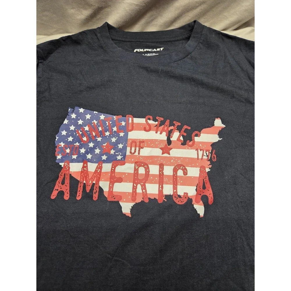 Fourcast American Flag Graphic T-Shirt Navy Blue Cotton Tee Mens Size Large